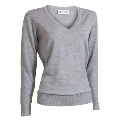 BACKTEE Ladies Solid V-neck Pullover, Grey mountain, vel.S